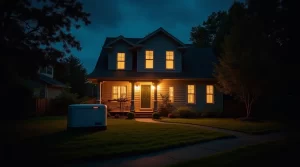 Home powered by a whole house generator during a power outage