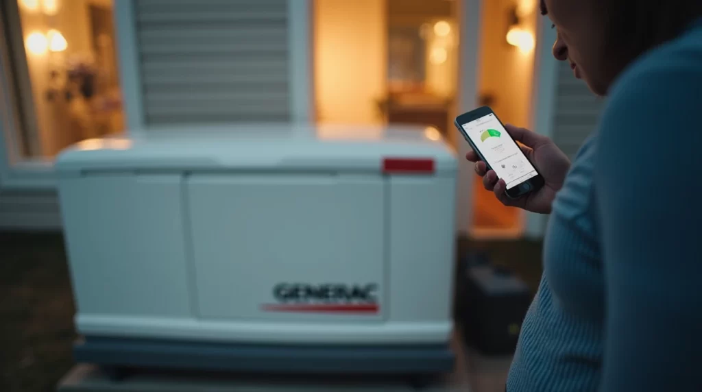 Homeowner using a smart generator with remote monitoring capabilities